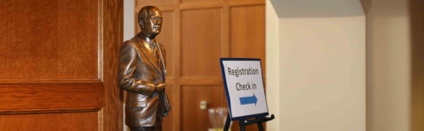 Statue of President Ford with Registration Sign